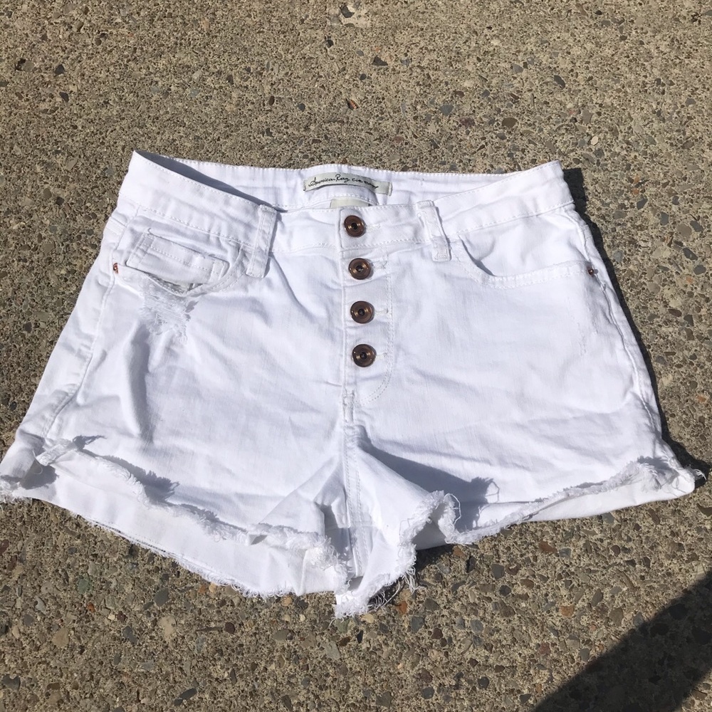 High waisted jean shorts.